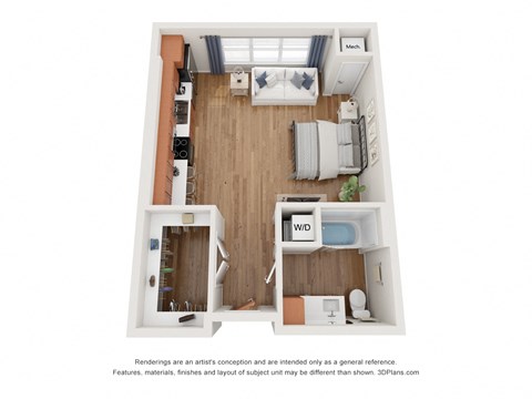 Floor plan for studio, 1 bath, 550 sqft
